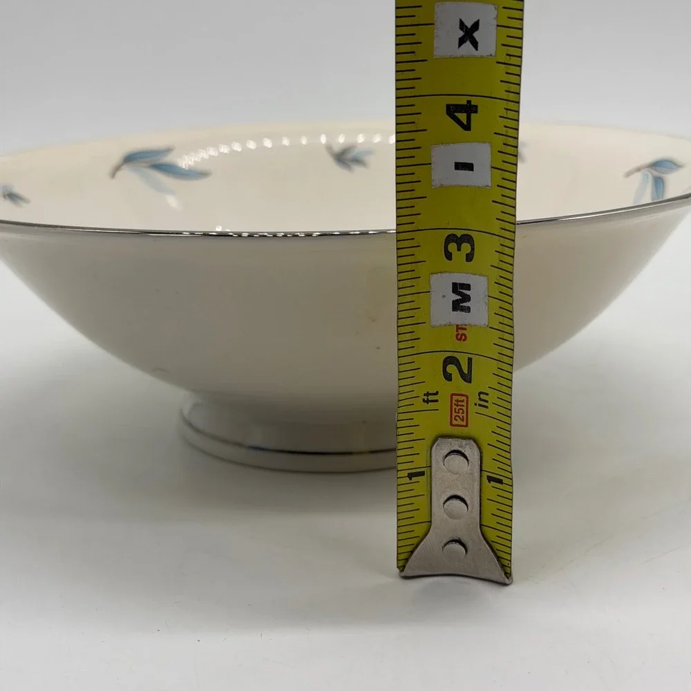 Syracuse China Celeste‎ Serving Bowl Blue Leaf Silver Trim Vintage Made in USA
